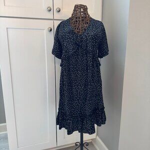 Polka Dot Ruffle A-Line Babydoll Mini Dress | Polka Dot Black White | Size Large